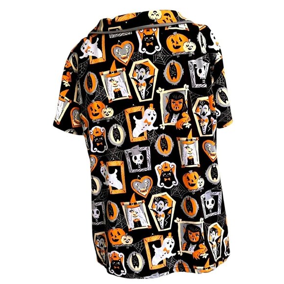 Munki Munki Halloween Pajama Top Large Short Sleeves Button Werewolf Witch Ghost - Picture 7 of 12